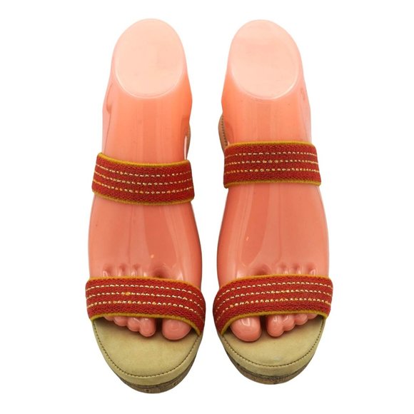 Vintage Cherokee Sandals Strappy Shoes Wedge Heels Metallic Gold Tinsel Womens 6 - Picture 4 of 10